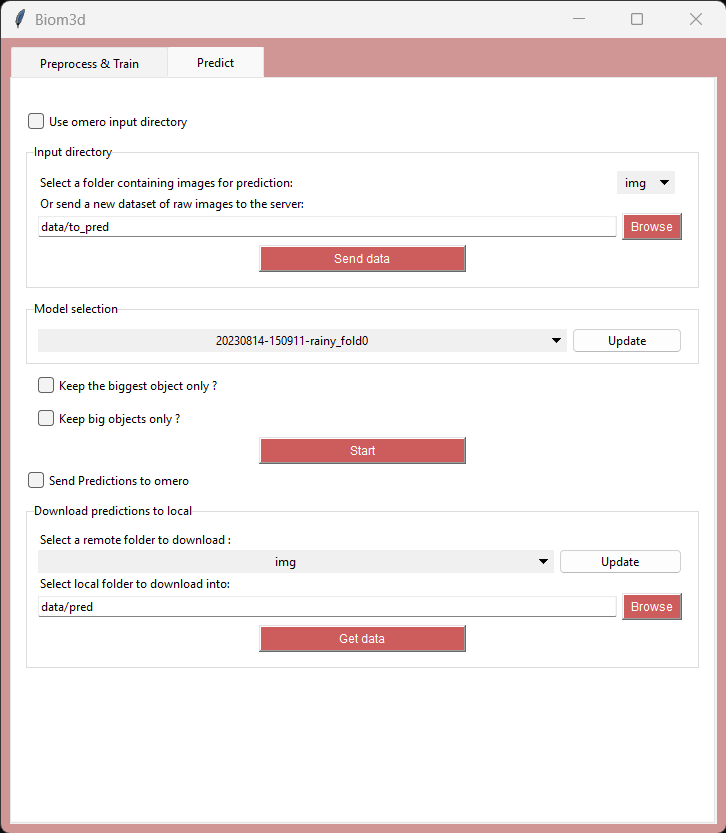 Screenshot of prediction tab on client