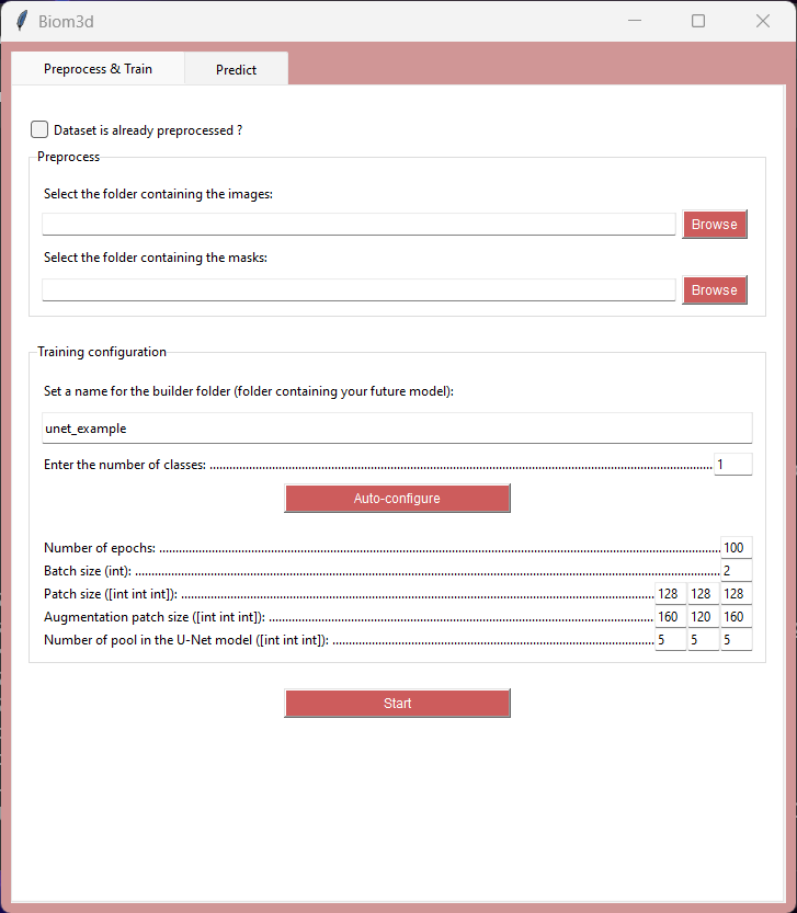 Screenshot of training tab in local mode.