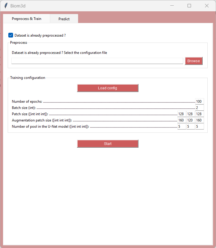 Screenshot of training tab in local mode, with config selection.
