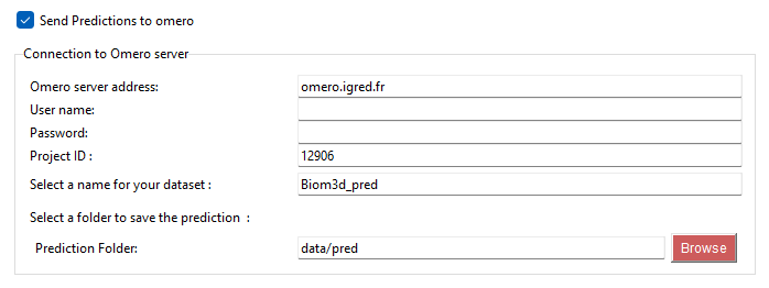 Screenshot of send to omero part in local of the GUI