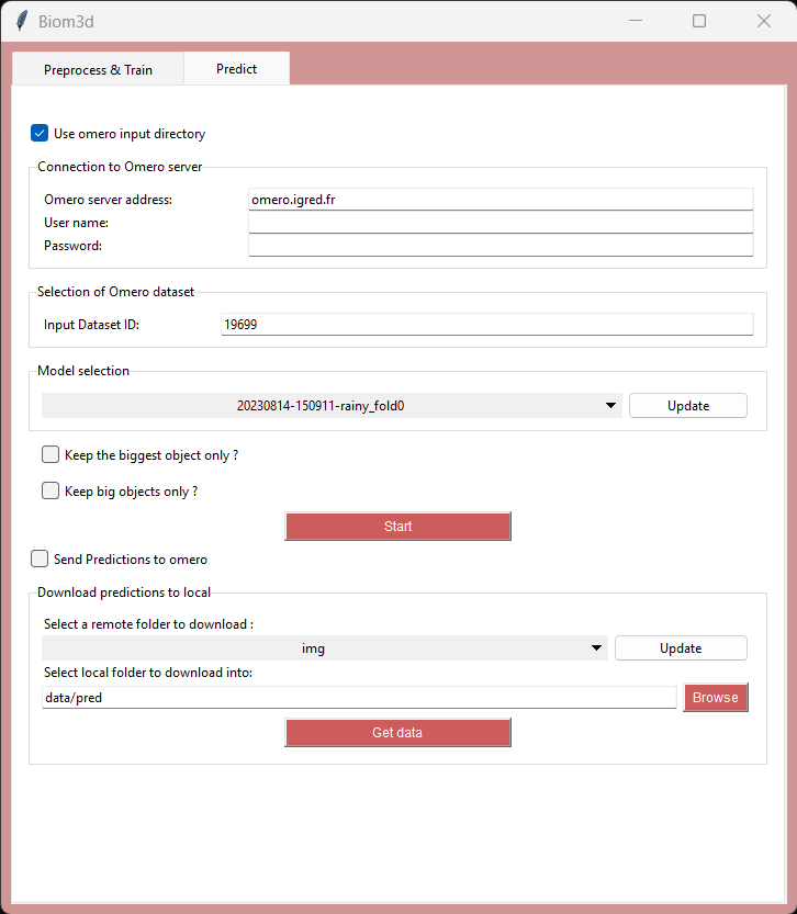 Screenshot of omero prediction in remote of the GUI